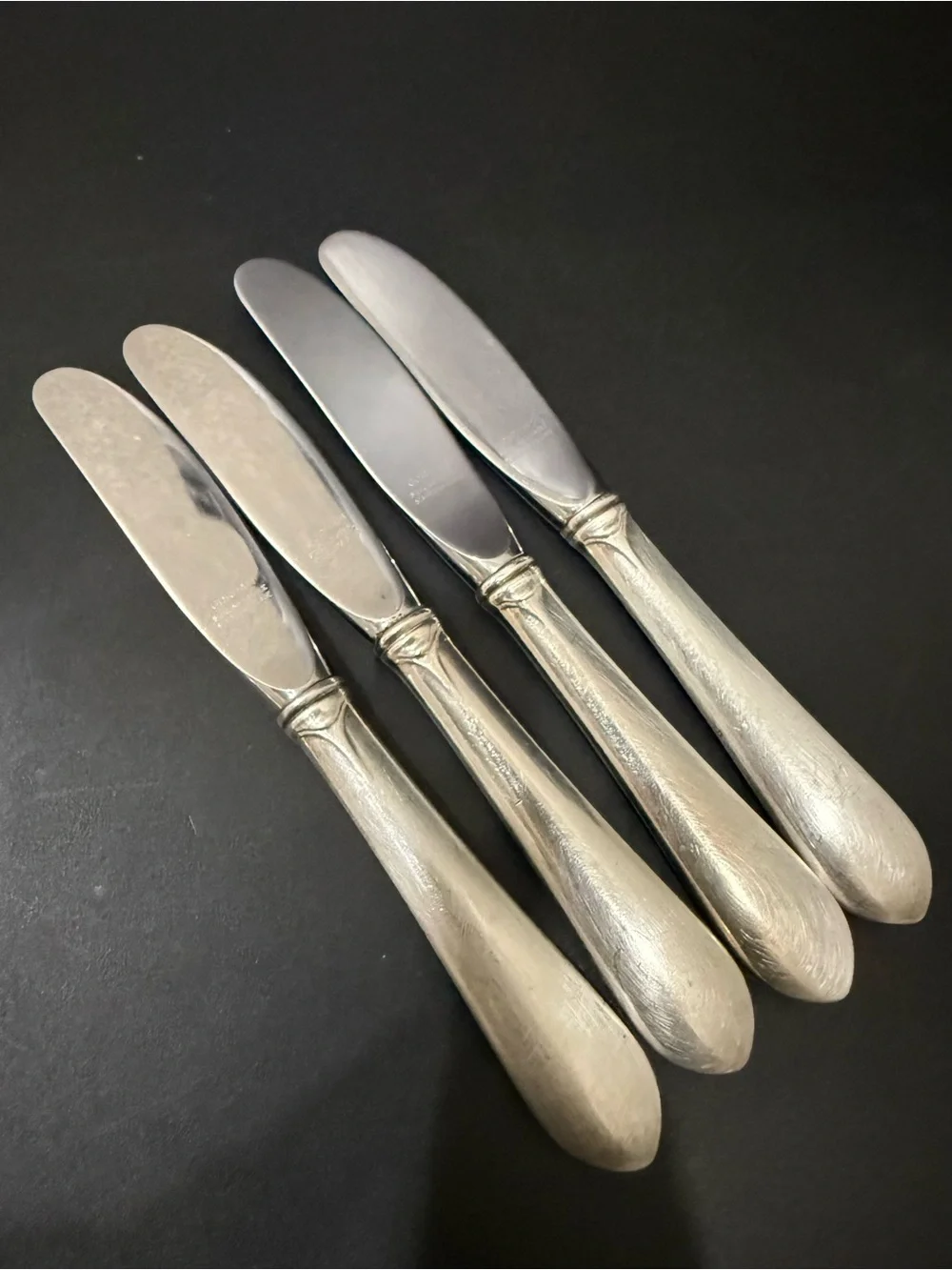 4 Vintage GORHAM Sterling Gothic Monogram W or M Hollow Handle Butter Spreader